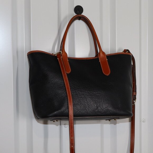 Dooney & Bourke Brielle Tote Bag Pebbled Leather Black Brown Trim Red Interior - Picture 2 of 11